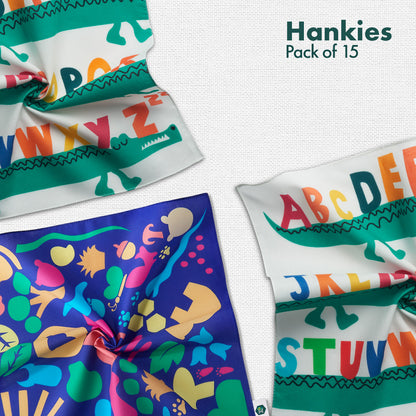 Happy Hearts! Unisex Kid's Hankies, 100% Organic Cotton, Pack of 15