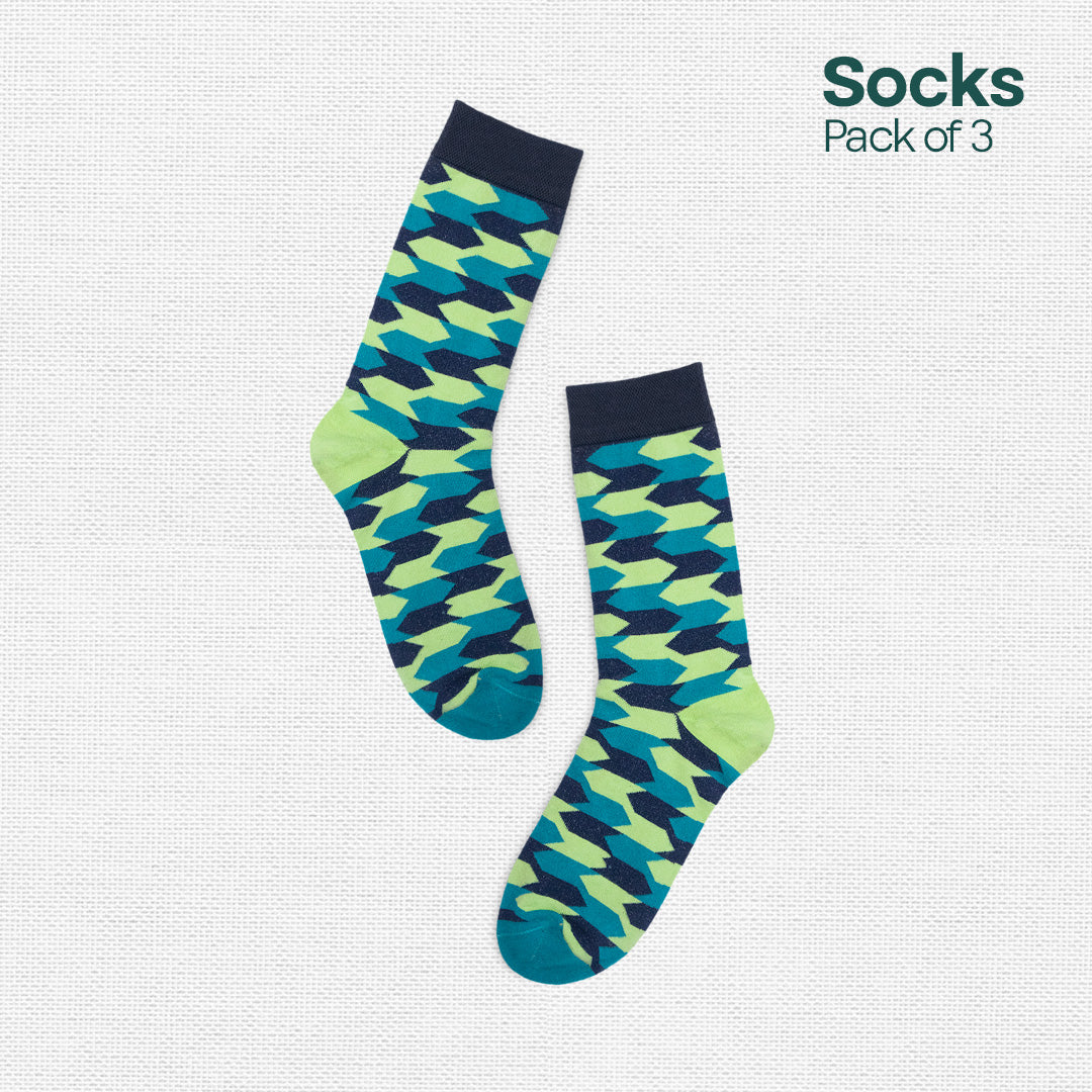 Geometrically Perfect! Unisex Socks, 100% Organic Cotton, Crew Length, Pack of 3