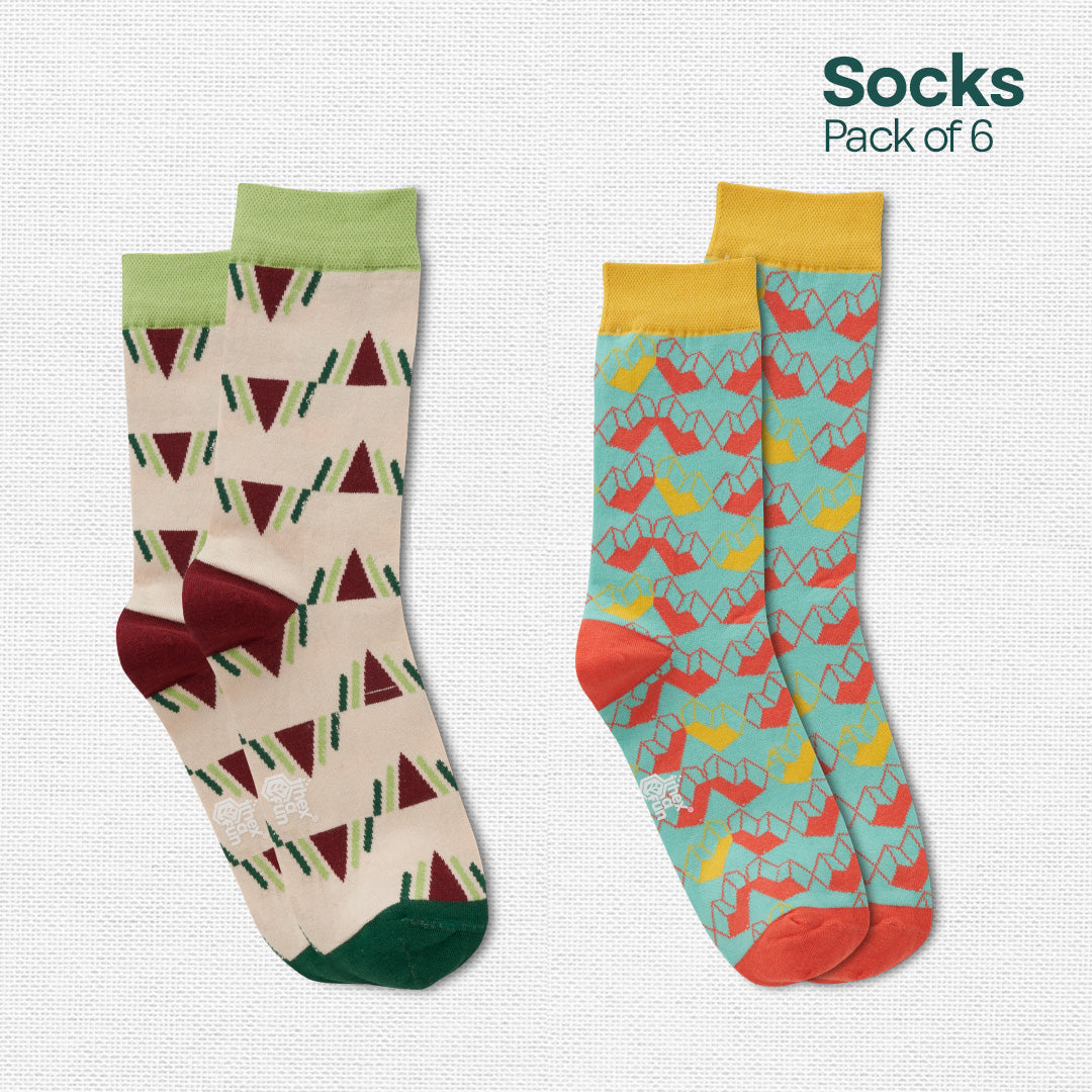 Break The Pattern! Unisex Socks, 100% Organic Cotton, Crew Length, Pack of 6