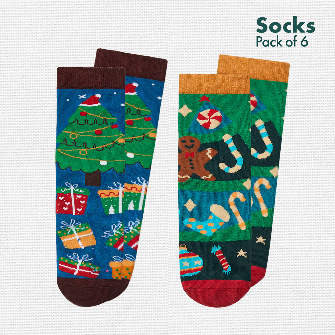 Merry Madness! Unisex Kid's Socks, 100% Bamboo, Crew Length, Pack of 6