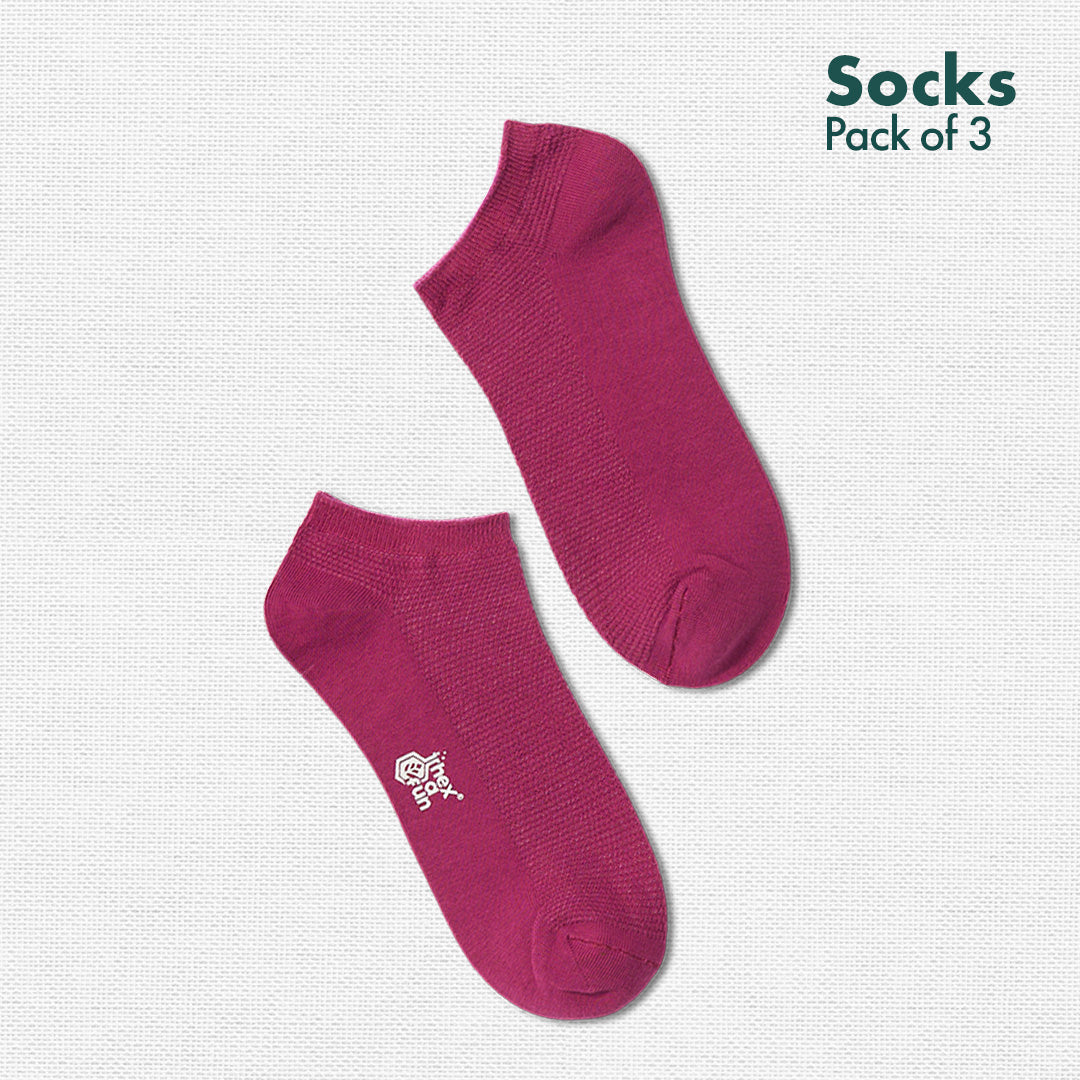 Berry Mix! Unisex Socks, 100% Organic Cotton, Ankle Length, Pack of 3