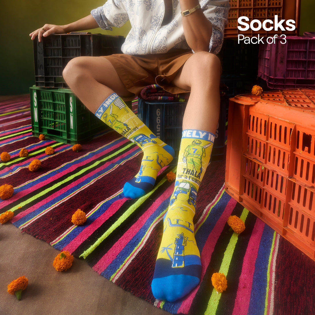 Insanely Tamil Feets! Unisex Socks, 100% Organic Cotton, Crew Length, Pack of 3