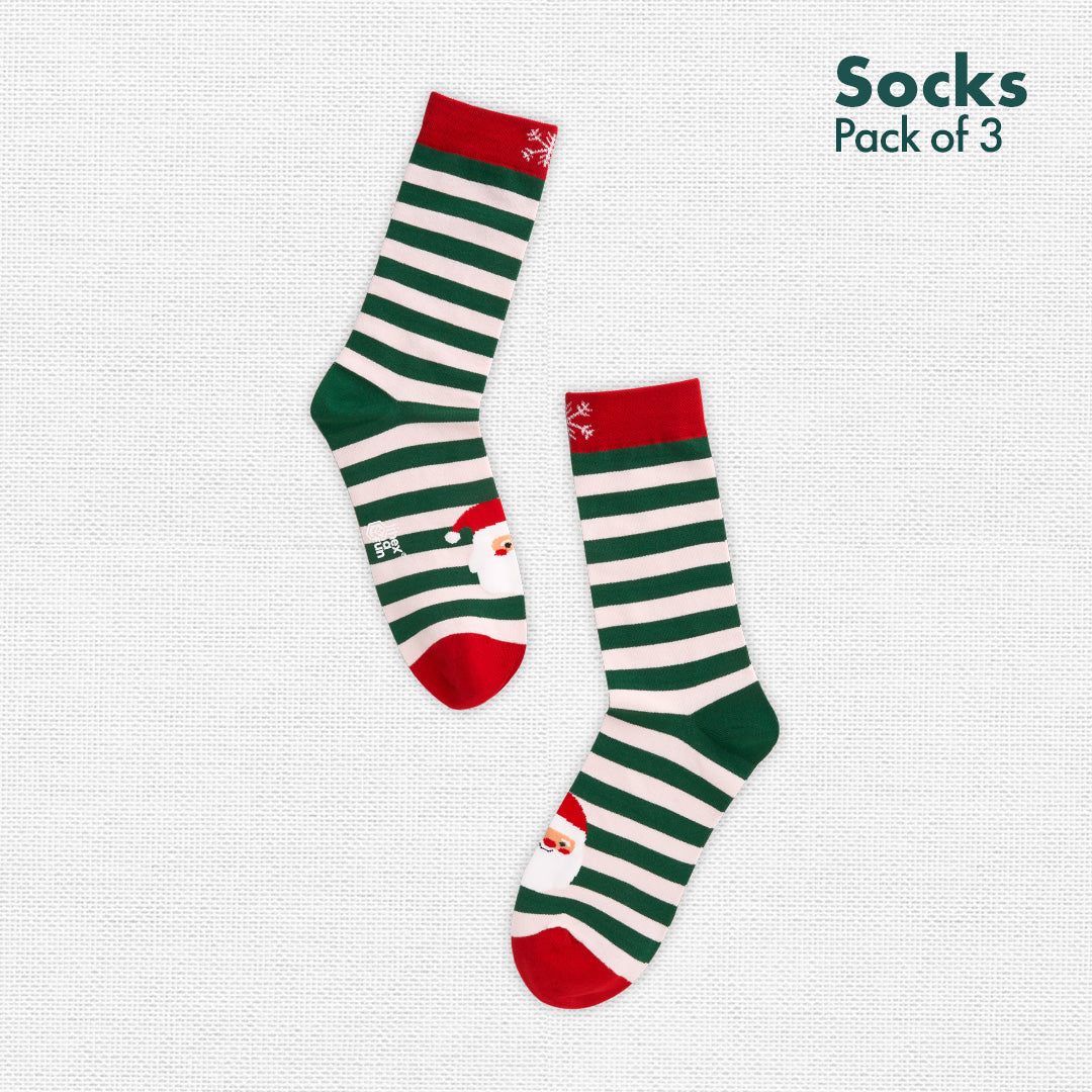 X'mas-Trio! Unisex Socks, 100% Organic Cotton, Crew Length, Pack of 3