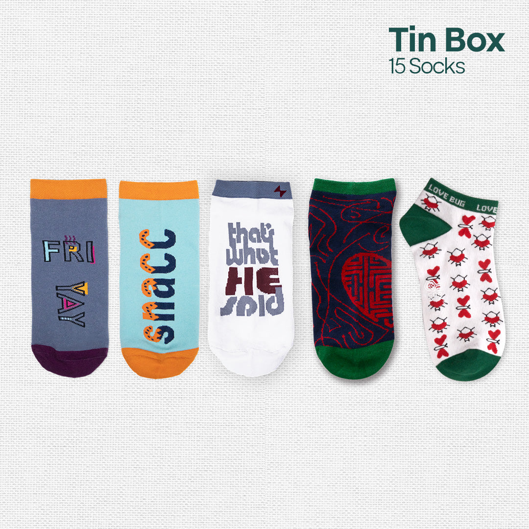 Beak The Rules! Tin Gift Box, Unisex Ankle Length Socks, 100% Organic Cotton, Box Of 15