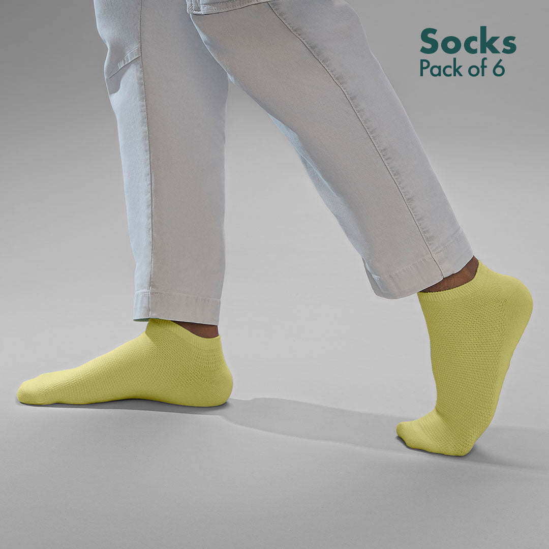 Color Therapy! Unisex Socks, 100% Organic Cotton,  Ankle Length, Pack of 6