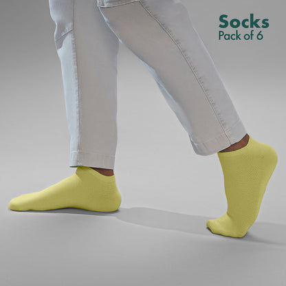 Color Therapy! Unisex Socks, 100% Organic Cotton,  Ankle Length, Pack of 6