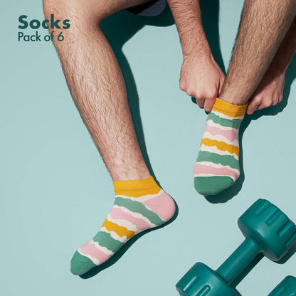 Color Punch! Unisex Socks, 100% Organic Cotton, Ankle Length, Pack of 6
