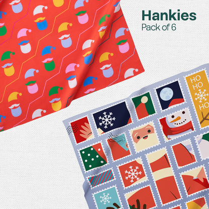 Holiday Hugs! Unisex Kid's Hankies, 100% Organic Cotton, Pack of 6