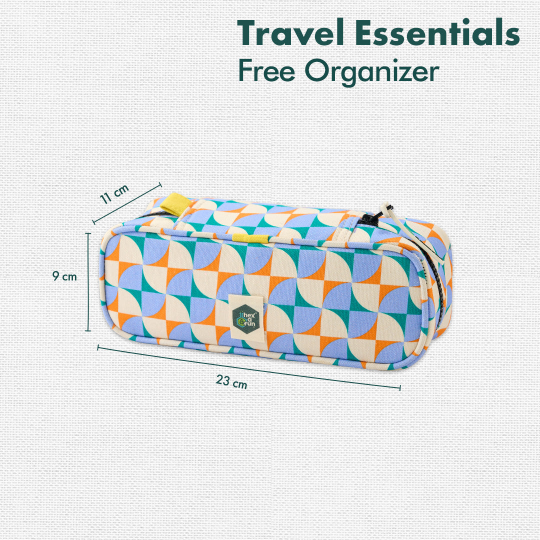 Retro Pixel! Travel Essentials, 100% Sustainable Fabric, Pack of 7 + Free Travel Organizer, Medium Size