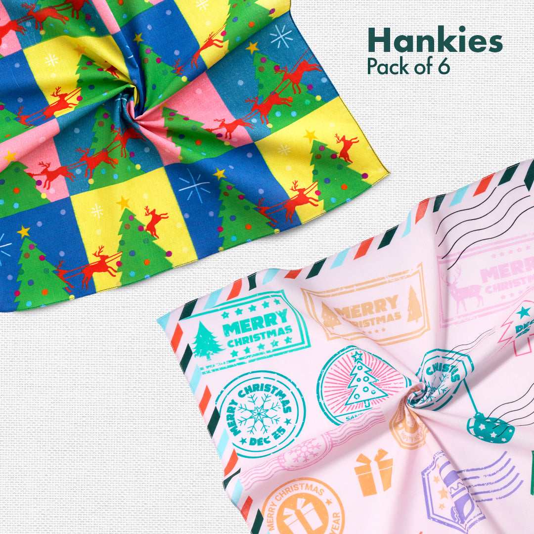 Xmas Groove! Unisex Hankies, 100% Organic Cotton, Pack of 6