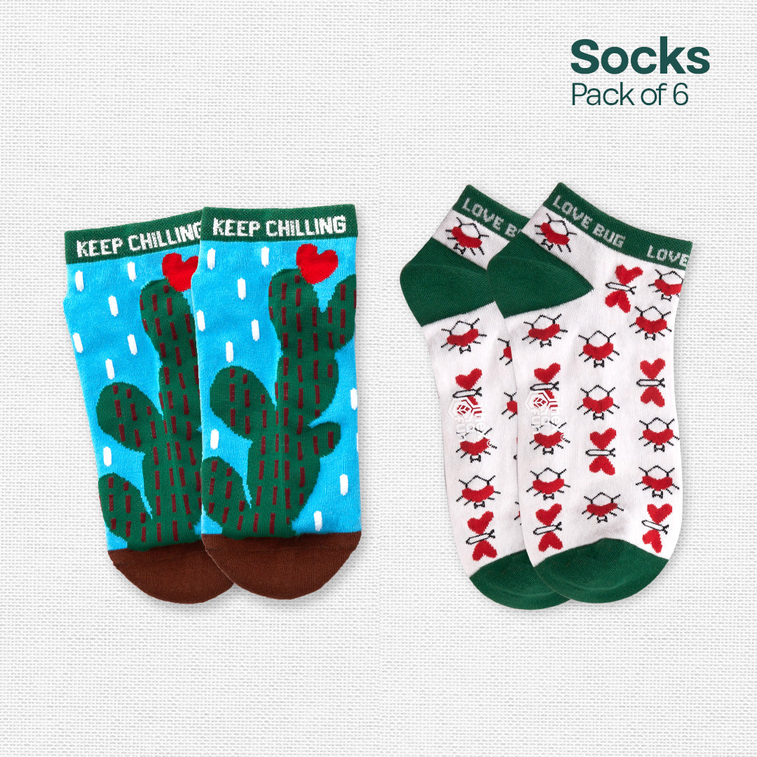 Love & Play! Unisex Socks, 100% Organic Cotton, Ankle Length, Pack of 6