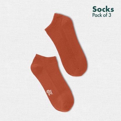 Minty Peach! Unisex Socks, 100% Organic Cotton, Ankle Length, Pack of 3