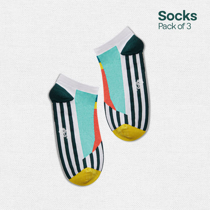 Geometri-fication Series 2! Unisex Socks, 100% Organic Cotton, Ankle Length, Pack of 3
