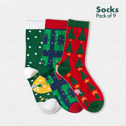 Christmas Music! Unisex Socks, 100% Organic Cotton, Crew Length, Pack of 9