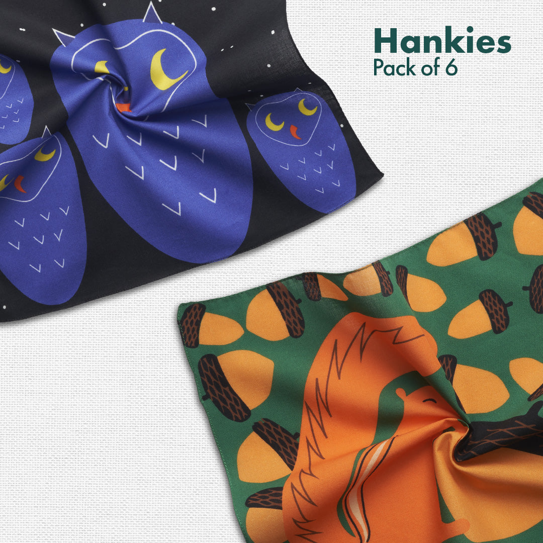 Zoo Buddies! Unisex Kid's Hankies, 100% Organic Cotton, Pack of 6