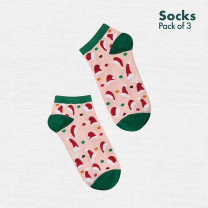 Jingle Fest! Unisex Socks, 100% Organic Cotton, Ankle Length, Pack of 3