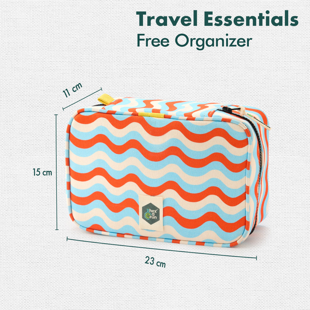 Groovy! Travel Essentials, 100% Sustainable Fabric, Pack of 15 + Free Travel Organizer, Large Size