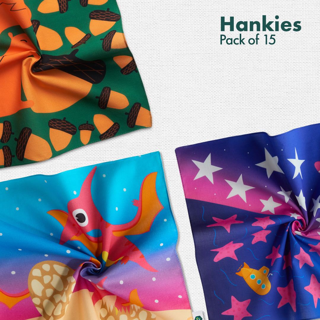 Enchanted Tales! Unisex Kid's Hankies, 100% Organic Cotton, Pack of 15