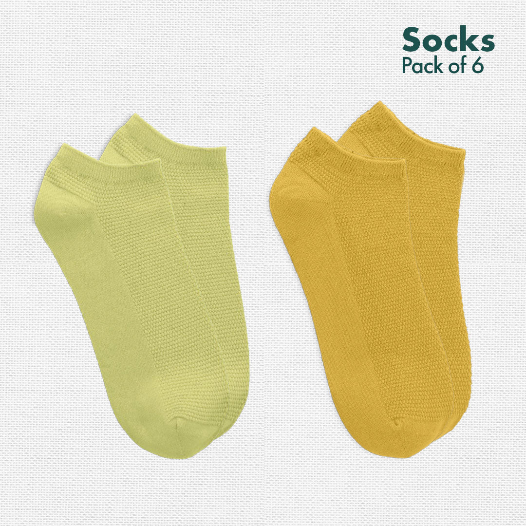 Color Therapy! Unisex Socks, 100% Organic Cotton,  Ankle Length, Pack of 6