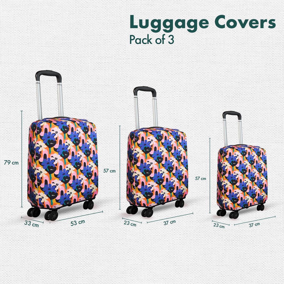 Abstract Affair! Luggage Covers With Detachable Pouch, 100% Organic Cotton Lycra, Small+Medium+Large Sizes, Pack of 3