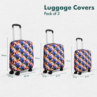 Abstract Affair! Luggage Covers With Detachable Pouch, 100% Organic Cotton Lycra, Small+Medium+Large Sizes, Pack of 3