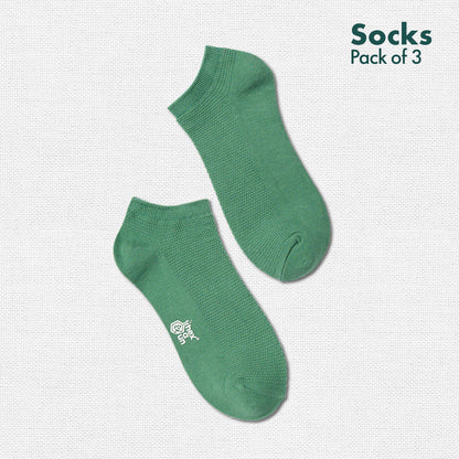 Minty Peach! Unisex Socks, 100% Organic Cotton, Ankle Length, Pack of 3