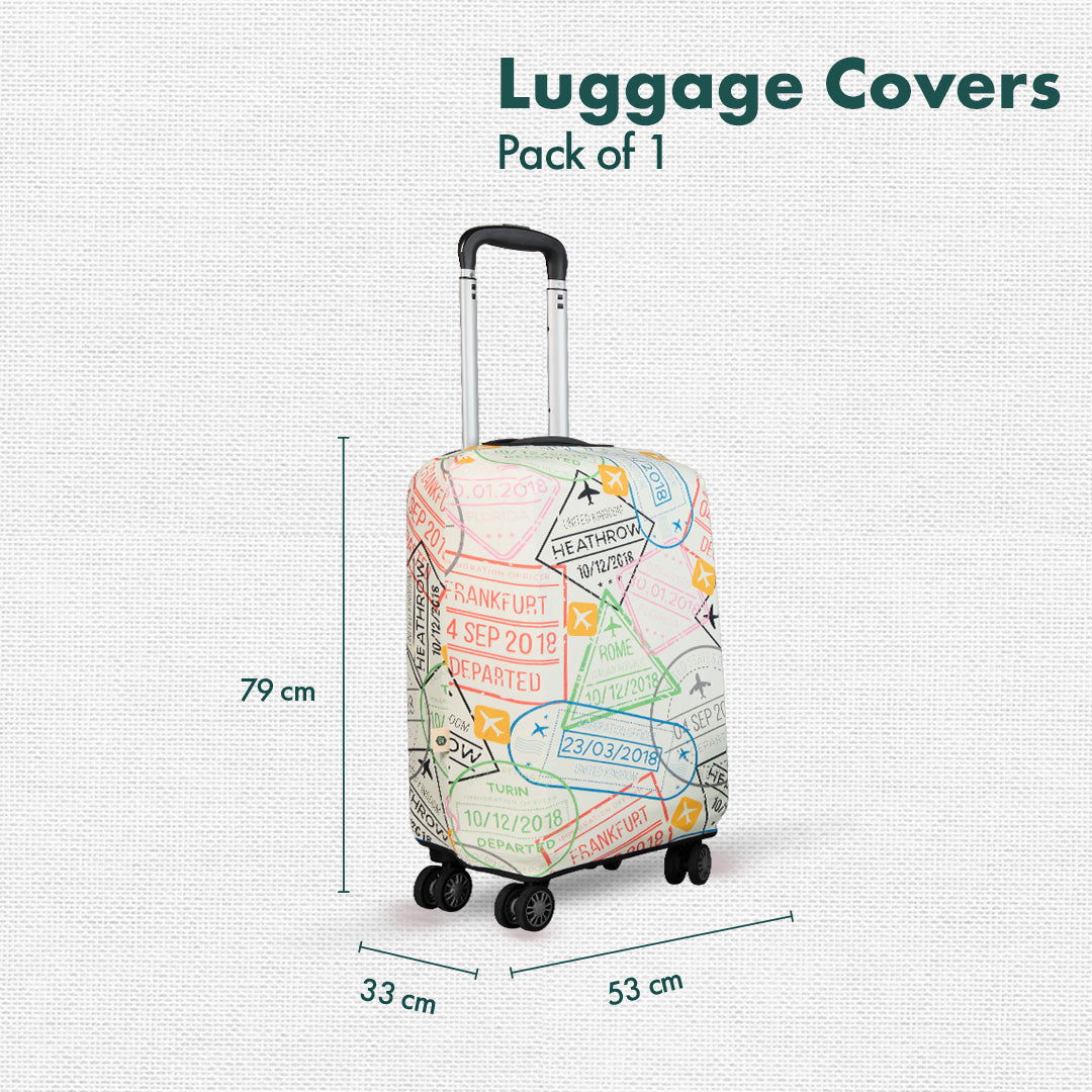 Stamp-ed! Luggage Cover With Detachable Pouch, 100% Organic Cotton Lycra, Large Size, Pack of 1