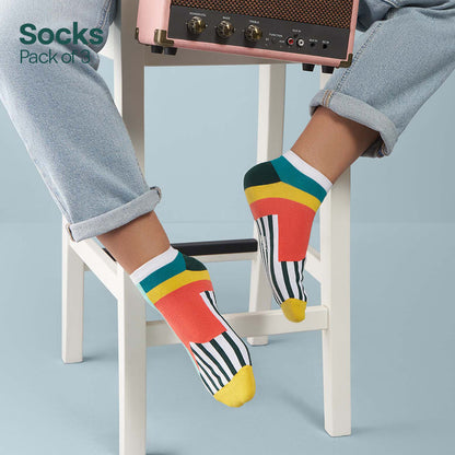 Geometri-fication Series 2! Unisex Socks, 100% Organic Cotton, Ankle Length, Pack of 3