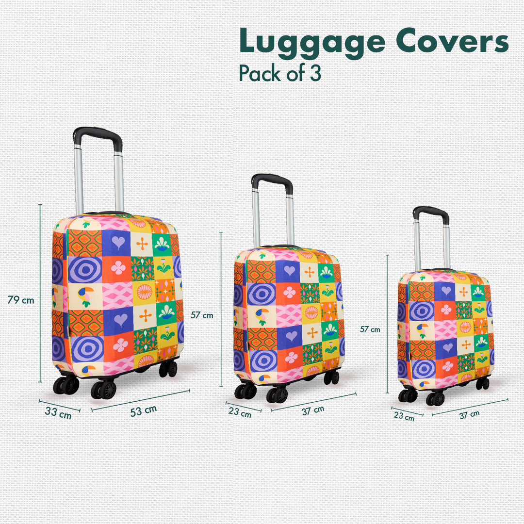 Abstract-ology! Luggage Covers, 100% Organic Cotton Lycra, Small+Medium+Large Sizes, Pack of 3