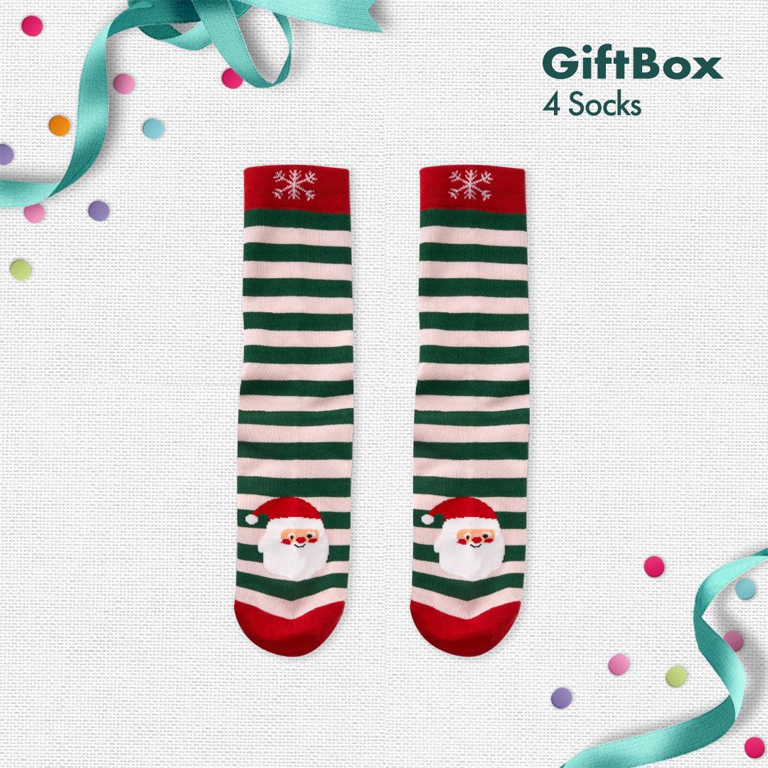 HO! HO! Merry Sox-mas! Unisex Crew Length Socks, 100% Organic Cotton, Gift Box of 4