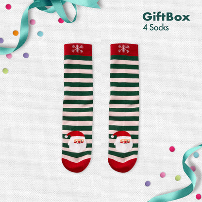 HO! HO! Merry Sox-mas! Unisex Crew Length Socks, 100% Organic Cotton, Gift Box of 4