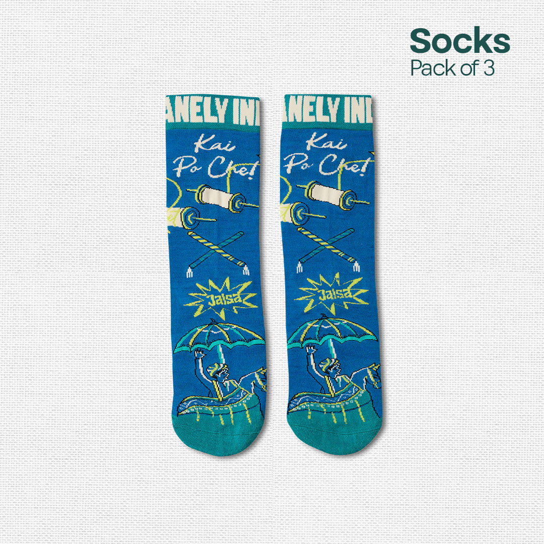 Insanely Gujarat Feets! Unisex Socks, 100% Organic Cotton, Crew Length, Pack of 3