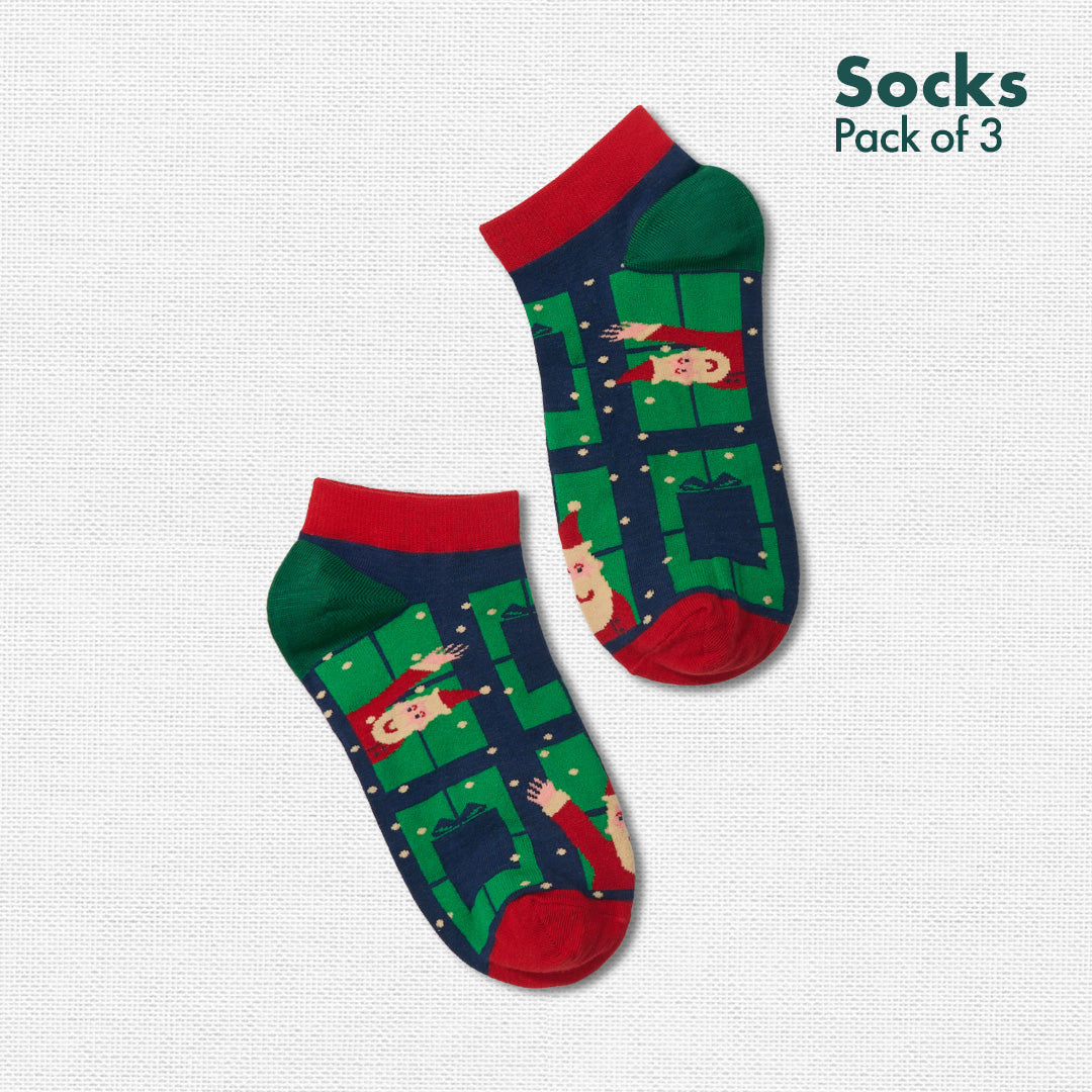 Jingle Fest! Unisex Socks, 100% Organic Cotton, Ankle Length, Pack of 3