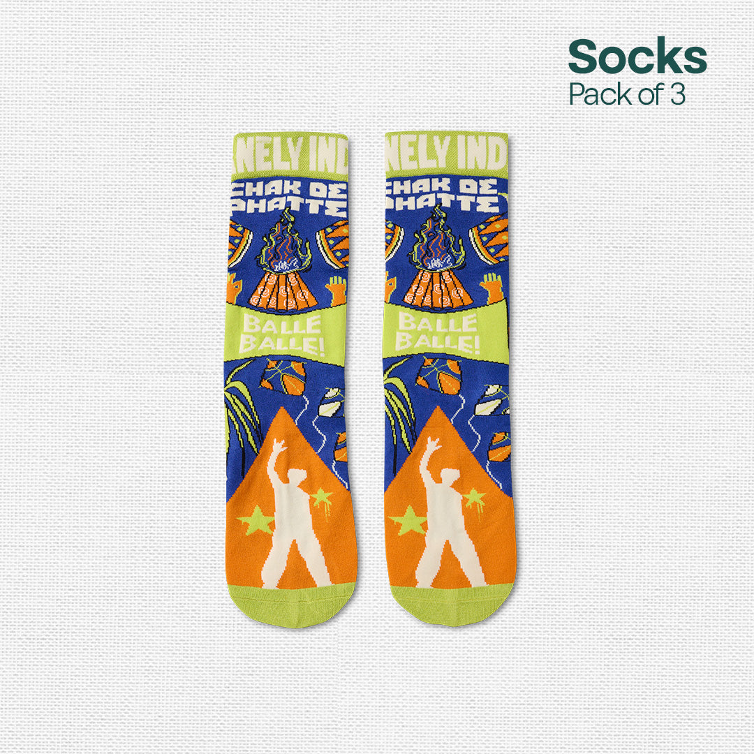 Insanely Punjab Feets! Unisex Socks, 100% Organic Cotton, Crew Length, Pack of 3