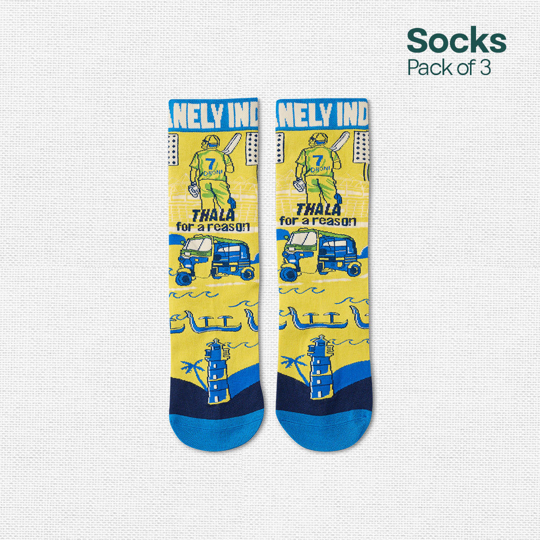 Insanely Tamil Feets! Unisex Socks, 100% Organic Cotton, Crew Length, Pack of 3