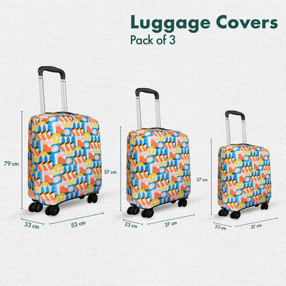 Geometric Vibes! Luggage Covers With Detachable Pouch, 100% Organic Cotton Lycra, Small+Medium+Large Sizes, Pack of 3