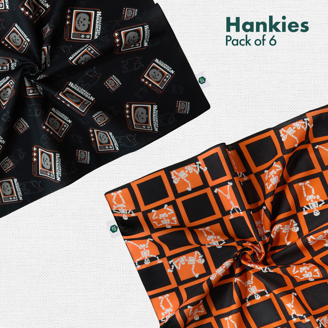 Spooky Vibes! Unisex Hankies, 100% Organic Cotton, Pack of 6