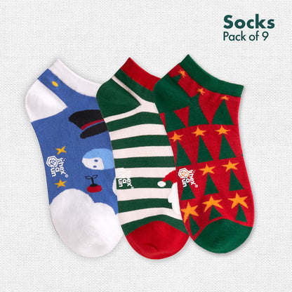 Christmas Music! Unisex Socks, 100% Organic Cotton, Ankle Length, Pack of 9