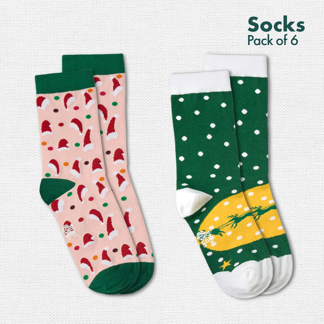 It’s So Festive! Unisex Socks, 100% Organic Cotton, Crew Length, Pack of 6