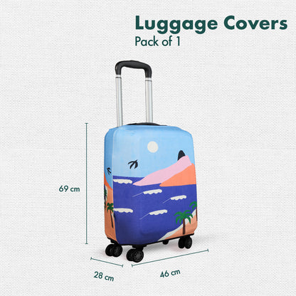 Vacay Ready! Luggage Cover With Detachable Pouch, 100% Organic Cotton Lycra, Medium Size, Pack of 1