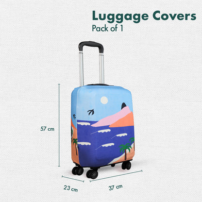 Vacay Ready! Luggage Cover With Detachable Pouch, 100% Organic Cotton Lycra, Small Size, Pack of 1