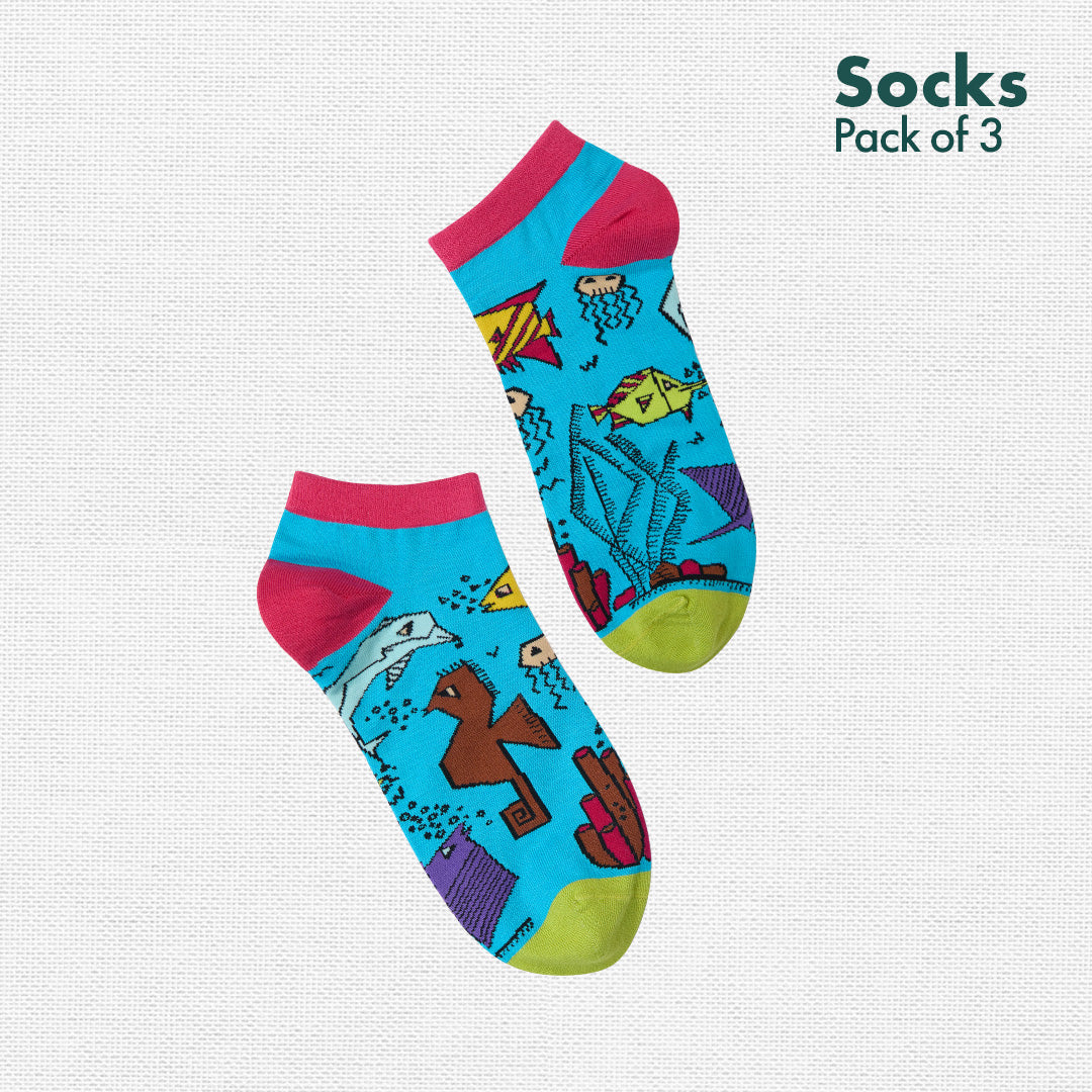 Aqua-world! Unisex Socks, 100% Bamboo, Ankle Length, Pack of 3