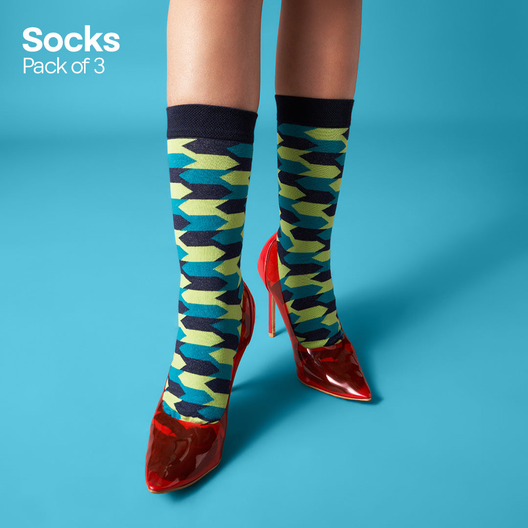 Geometrically Perfect! Unisex Socks, 100% Organic Cotton, Crew Length, Pack of 3