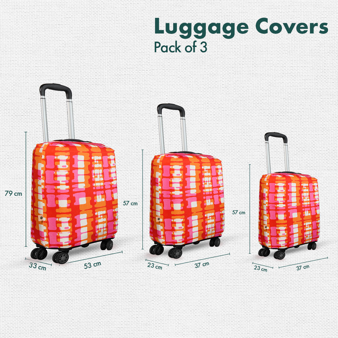 Abstract Mania! Luggage Covers, 100% Organic Cotton Lycra, Small+Medium+Large Sizes, Pack of 3