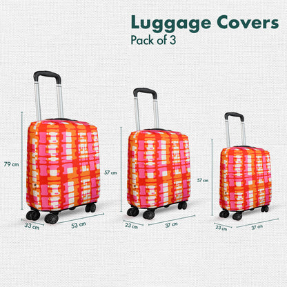 Abstract Mania! Luggage Covers, 100% Organic Cotton Lycra, Small+Medium+Large Sizes, Pack of 3