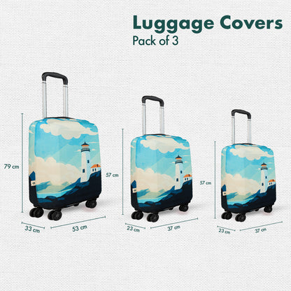 Vintage Lighthouse! Luggage Covers, 100% Organic Cotton Lycra, Small+Medium+Large Sizes, Pack of 3