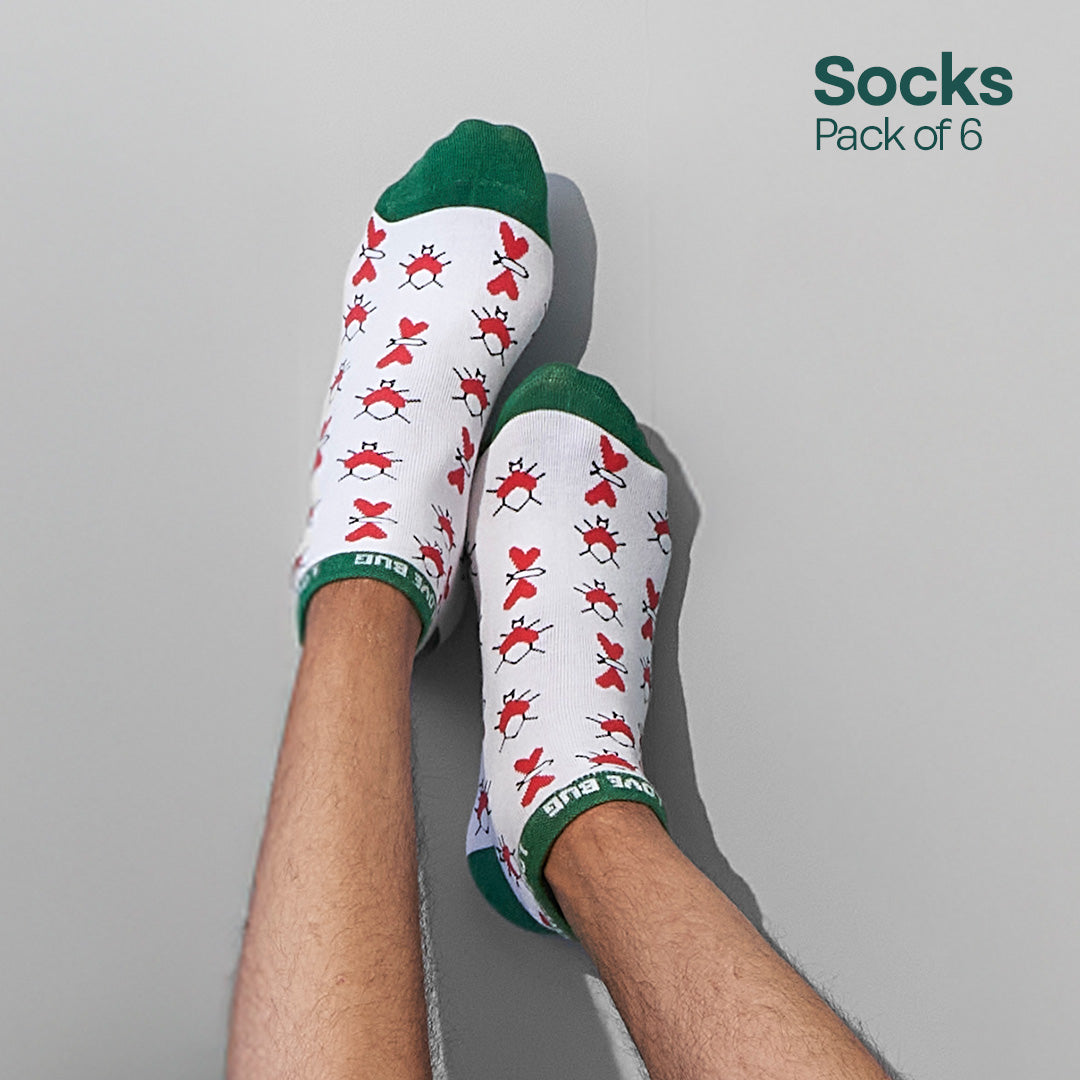 Love & Play! Unisex Socks, 100% Organic Cotton, Ankle Length, Pack of 6