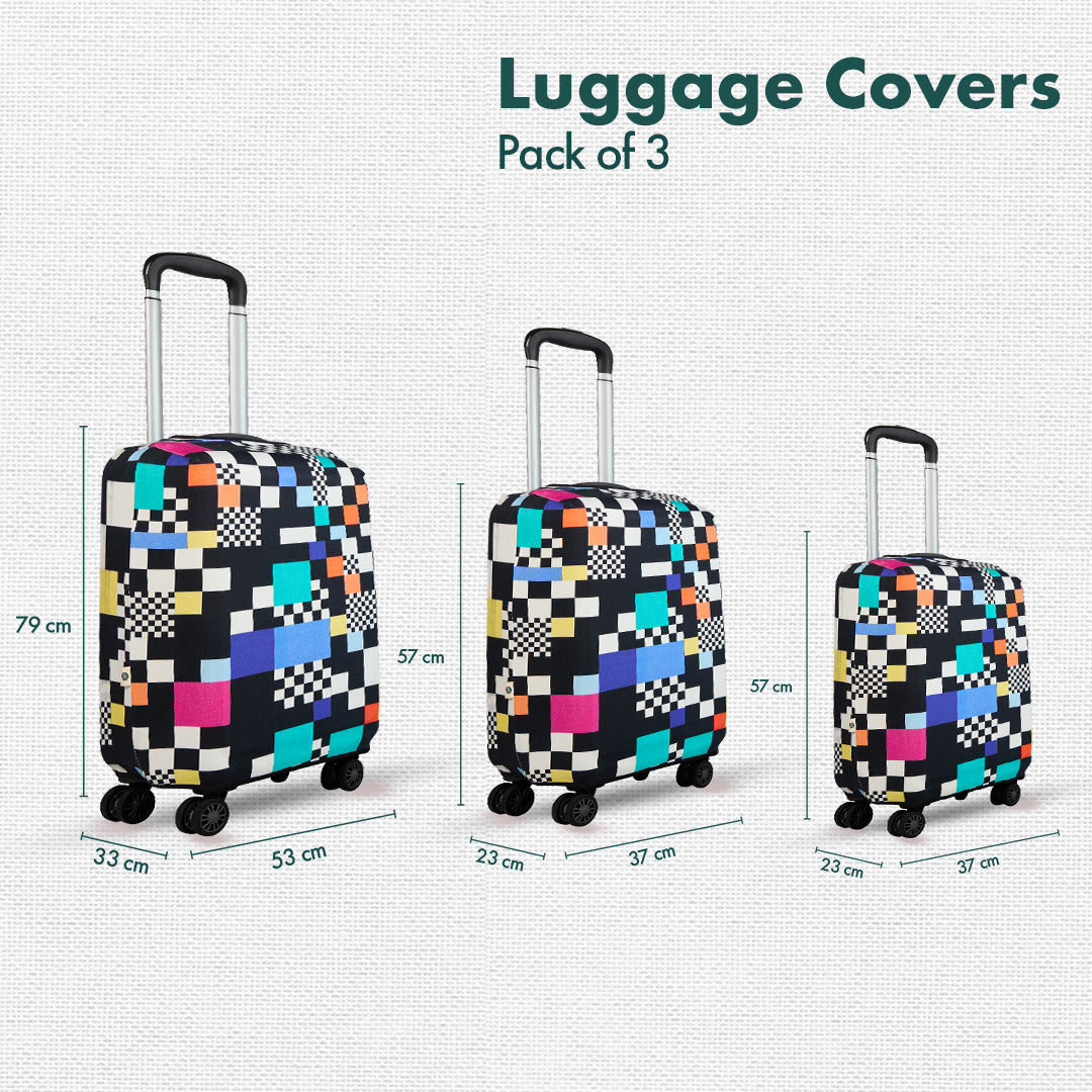 Glitching! Luggage Covers, 100% Organic Cotton Lycra, Small+Medium+Large Sizes, Pack of 3