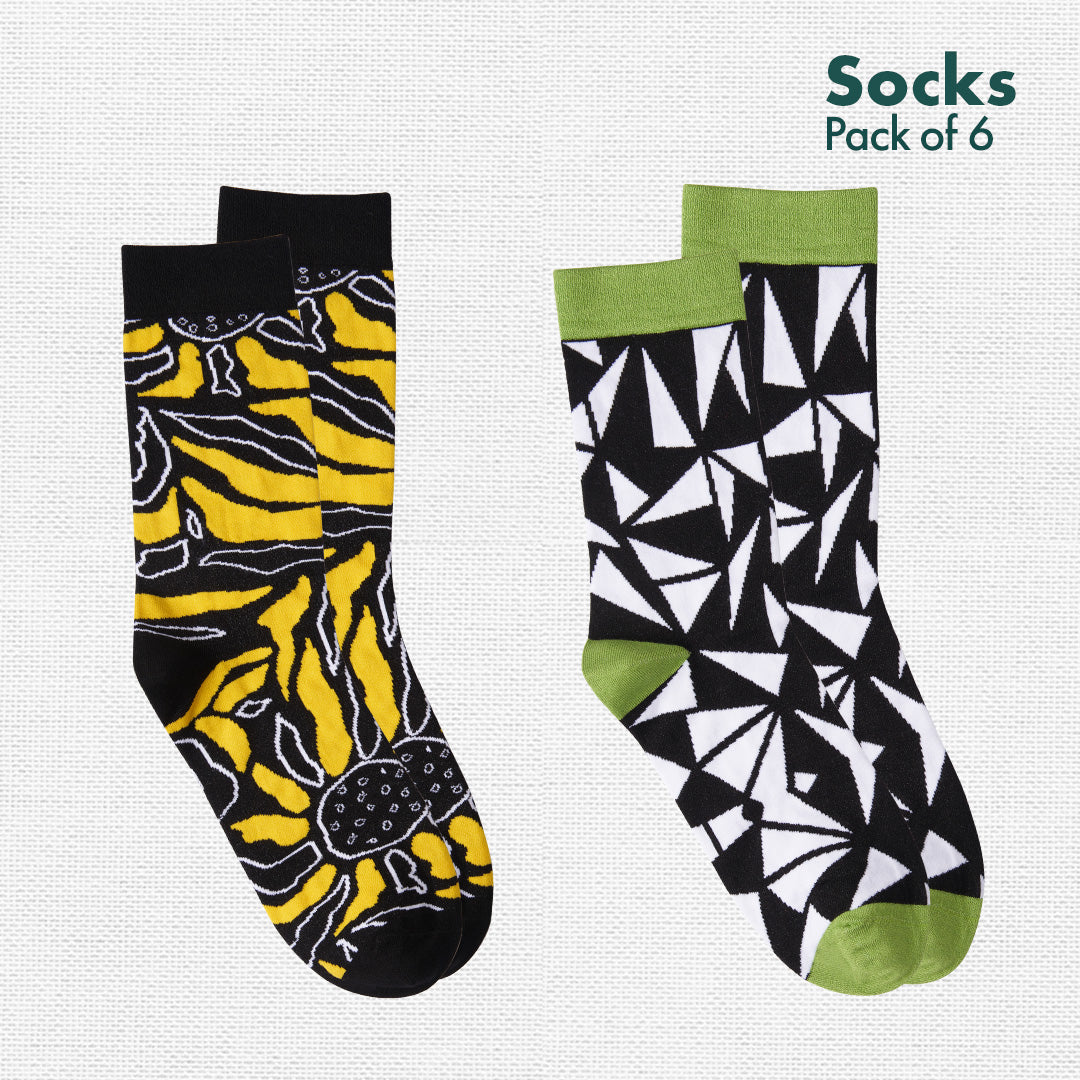 Power Up! Unisex Socks, 100% Bamboo, Crew Length, Pack of 6