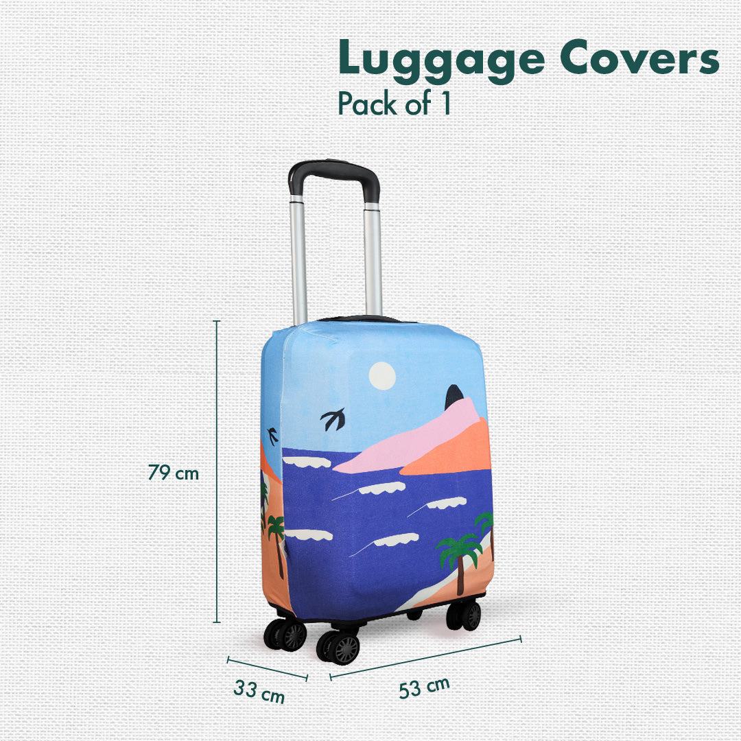 Vacay Ready! Luggage Cover With Detachable Pouch, 100% Organic Cotton Lycra, Large Size, Pack of 1